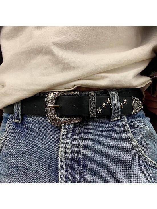 Accessories - Western star studded black belt. 38.5 inches length. 1.5 inch width. Fits a